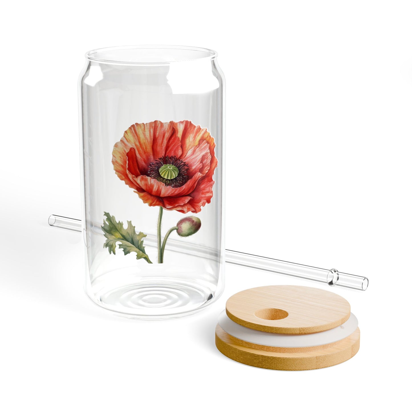 Personalized August Birthflower Poppy 16oz Sipper Glass