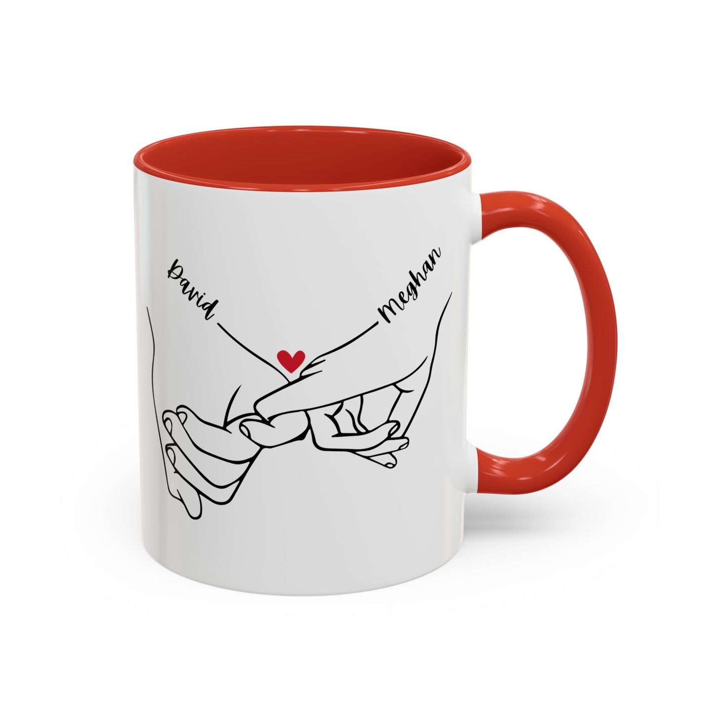 Personalized Pinky Promise Holding Hands Coffee Mug (11, 15oz) - Red Heart