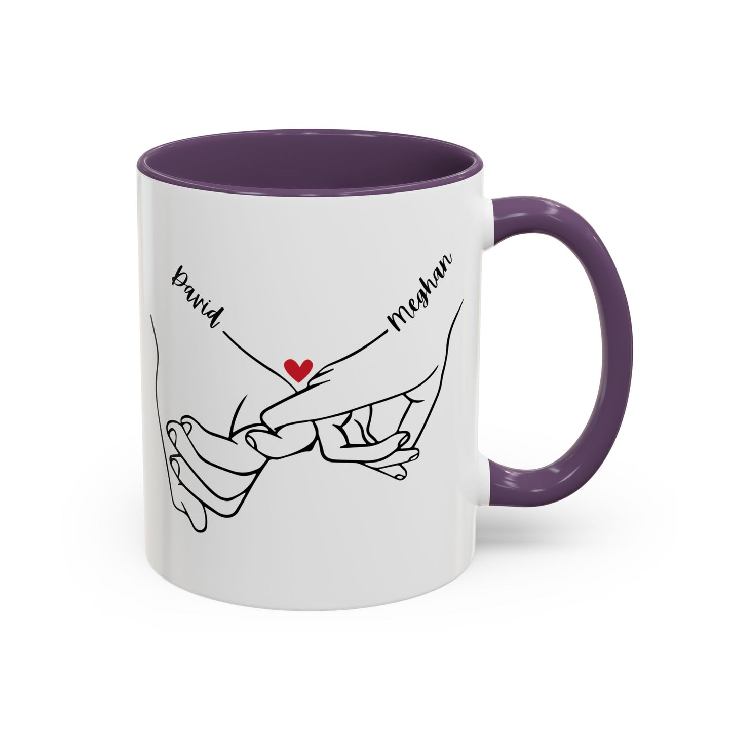 Personalized Pinky Promise Holding Hands Coffee Mug (11, 15oz) - Red Heart