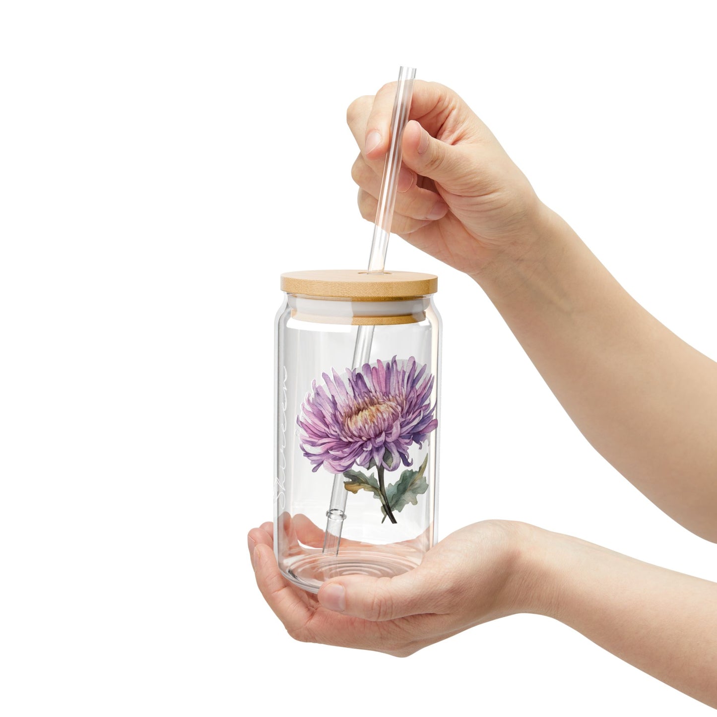 Personalized September Birthflower Aster 16oz Sipper Glass