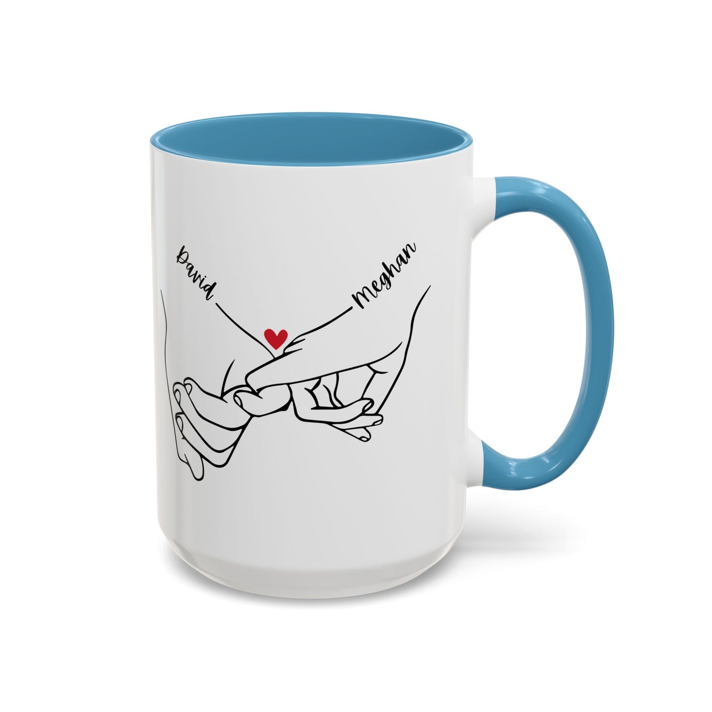 Personalized Pinky Promise Holding Hands Coffee Mug (11, 15oz) - Red Heart