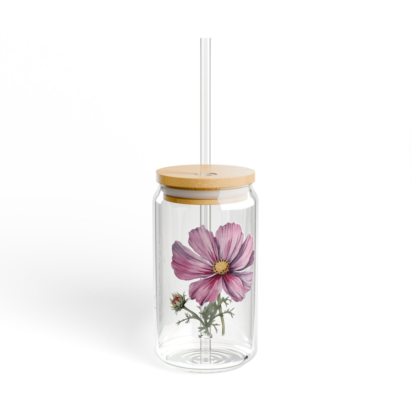 Personalized October Birthflower Cosmos 16oz Sipper Glass