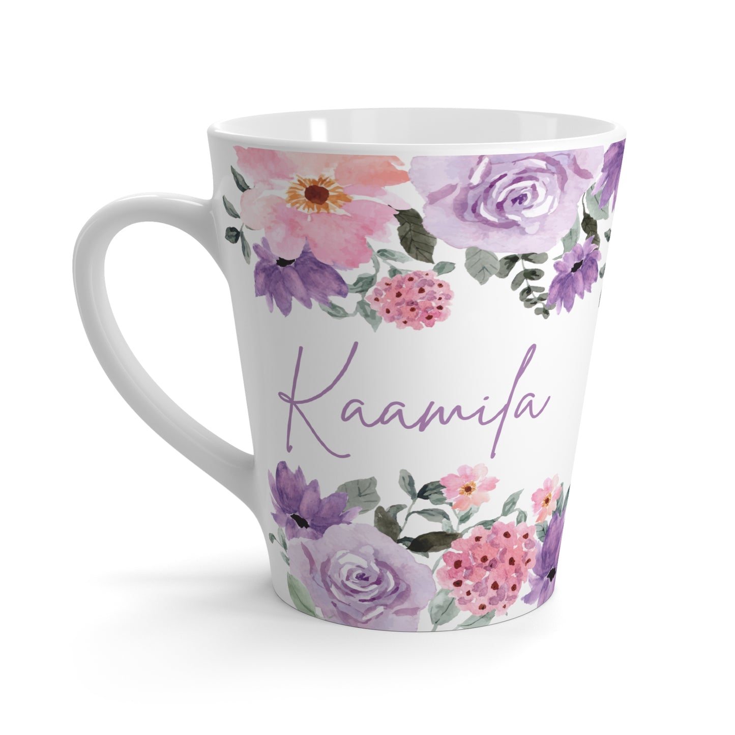 Personalised Floral Name Latte Mug, Happy Mug,