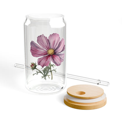 Personalized October Birthflower Cosmos 16oz Sipper Glass