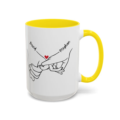 Personalized Pinky Promise Holding Hands Coffee Mug (11, 15oz) - Red Heart