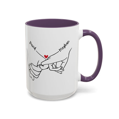 Personalized Pinky Promise Holding Hands Coffee Mug (11, 15oz) - Red Heart