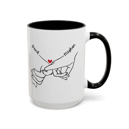 Personalized Pinky Promise Holding Hands Coffee Mug (11, 15oz) - Red Heart