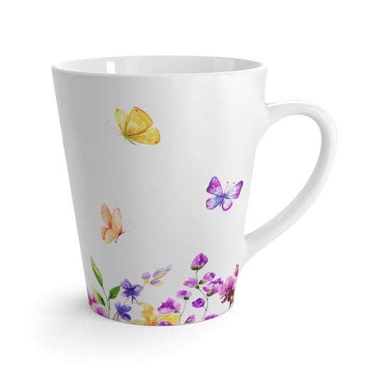 Floral Butterfly Latte Mug, Happy Mug, Gift for Coffee Lovers, Pretty Coffee Mug