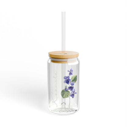 Personalized February Birthflower Violet 16oz Sipper Glass