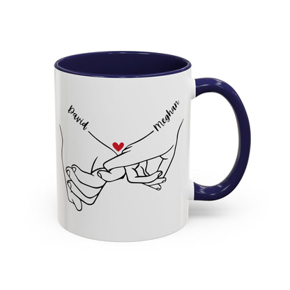 Personalized Pinky Promise Holding Hands Coffee Mug (11, 15oz) - Red Heart