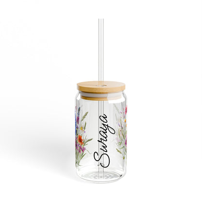 Personalized Wildflower Sipper Glass, 16oz