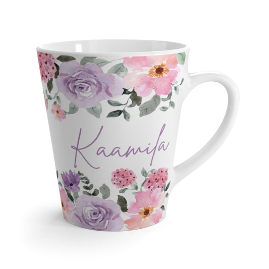 Personalised Floral Name Latte Mug, Happy Mug,