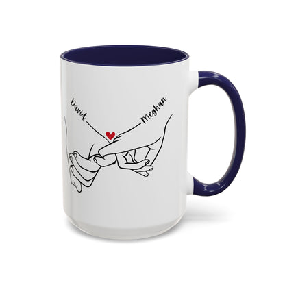 Personalized Pinky Promise Holding Hands Coffee Mug (11, 15oz) - Red Heart