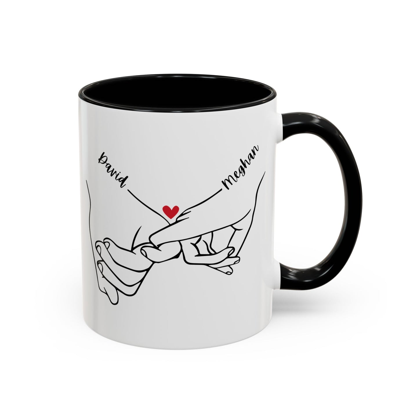 Personalized Pinky Promise Holding Hands Coffee Mug (11, 15oz) - Red Heart