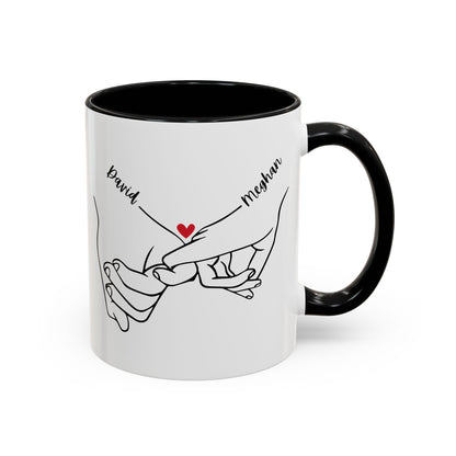 Personalized Pinky Promise Holding Hands Coffee Mug (11, 15oz) - Red Heart