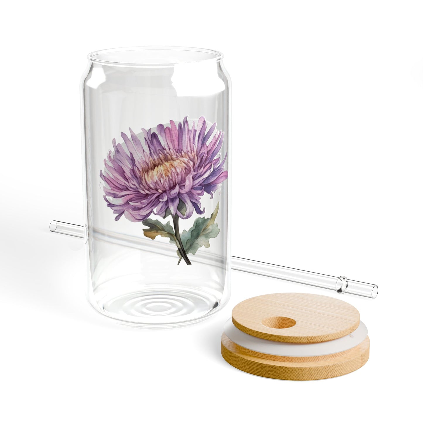 Personalized September Birthflower Aster 16oz Sipper Glass