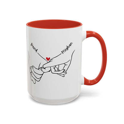 Personalized Pinky Promise Holding Hands Coffee Mug (11, 15oz) - Red Heart