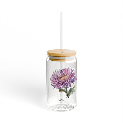 Personalized September Birthflower Aster 16oz Sipper Glass