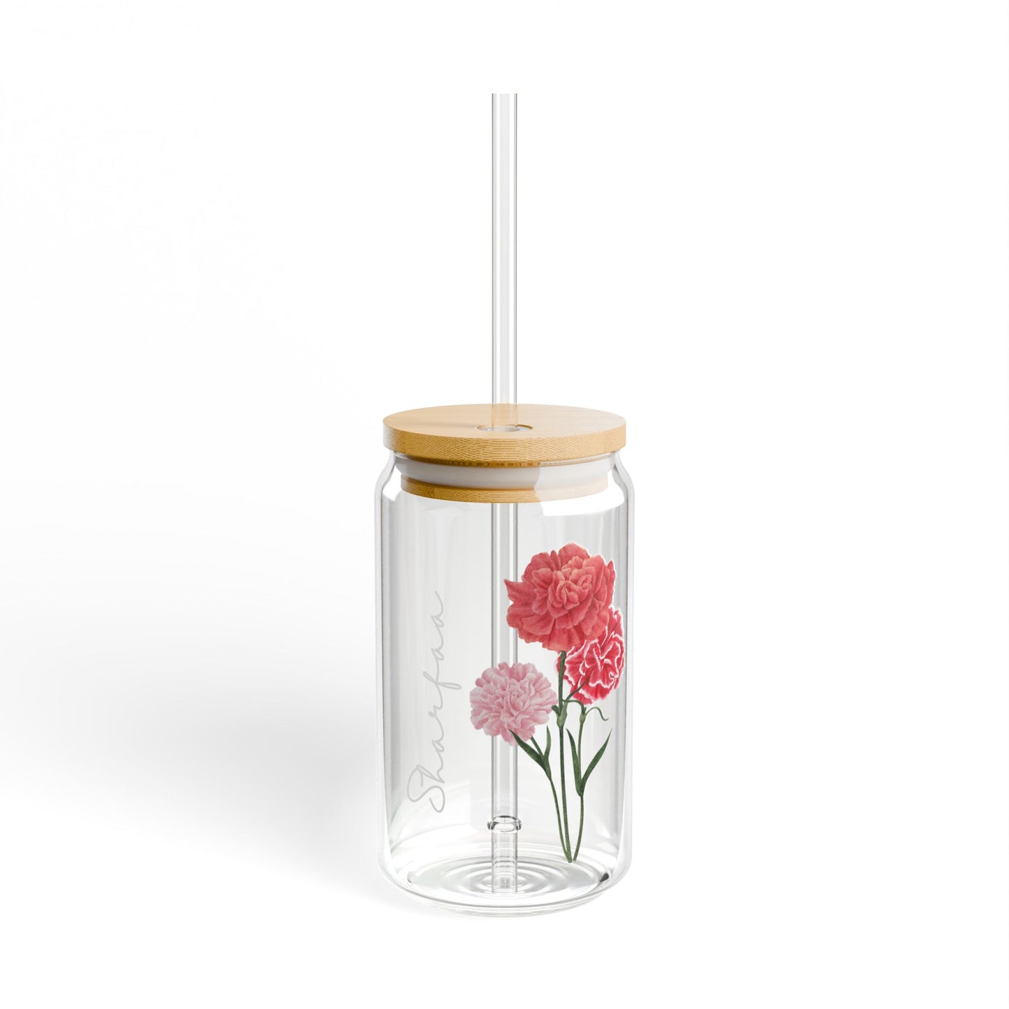 Personalized January Birthflower Carnation 16oz Sipper Glass