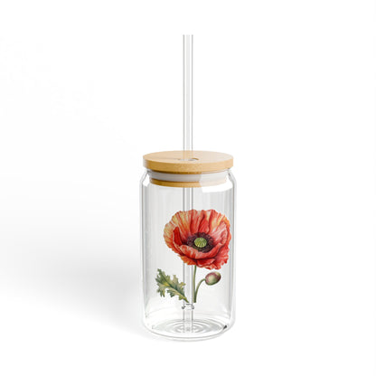 Personalized August Birthflower Poppy 16oz Sipper Glass