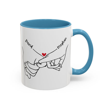 Personalized Pinky Promise Holding Hands Coffee Mug (11, 15oz) - Red Heart