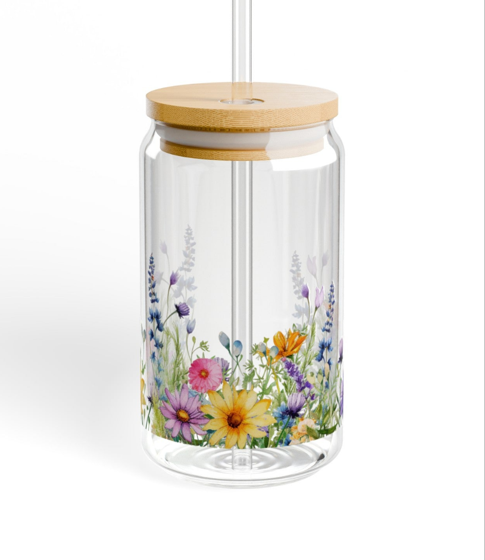 Wildflower Serenity Sipper Glass, 16oz