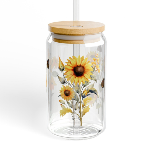 Sunflower Serenity Sipper Glass, 16oz