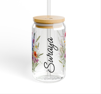 Personalized Wildflower Sipper Glass, 16oz