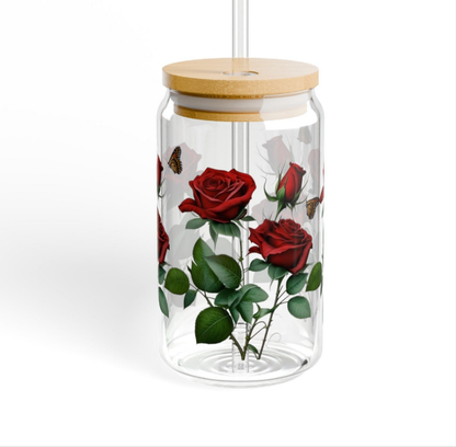 Red Rose Serenity Sipper Glass, 16oz