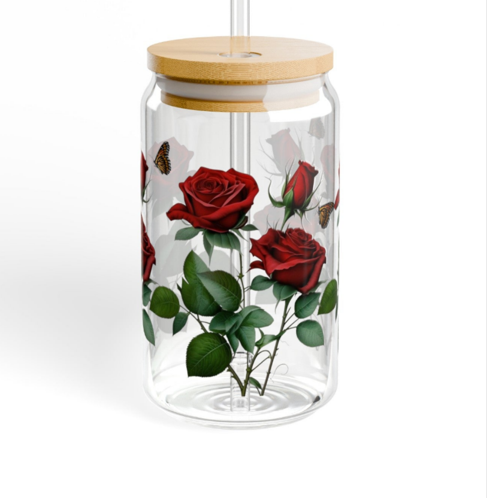 Red Rose Serenity Sipper Glass, 16oz