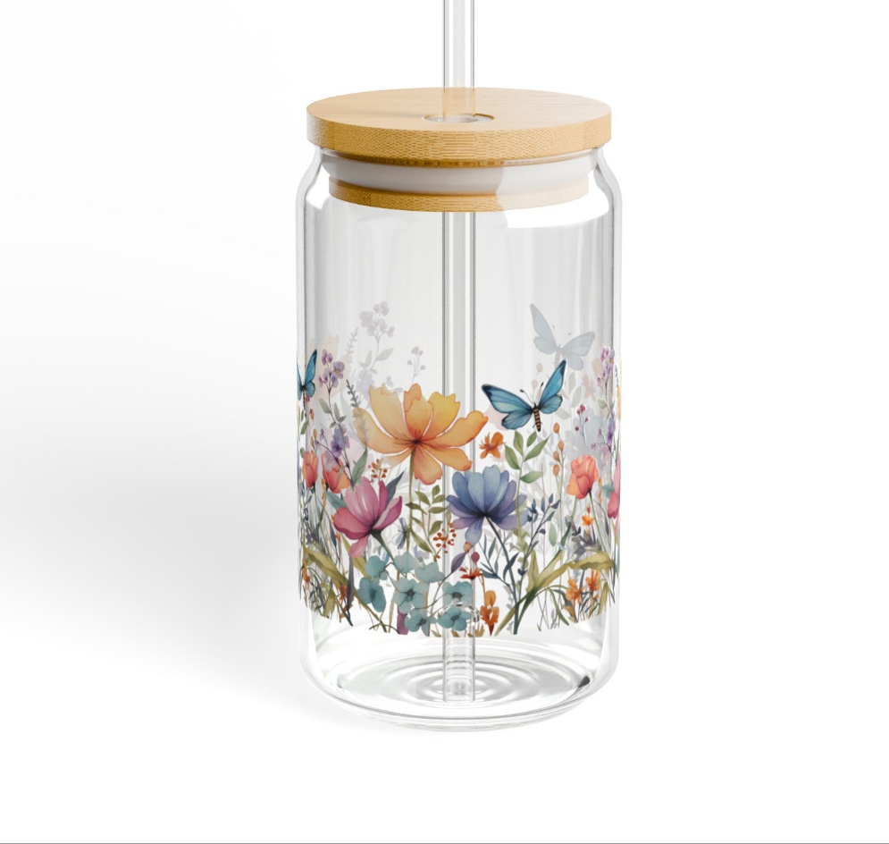 Wildflower Serenity Sipper Glass, 16oz